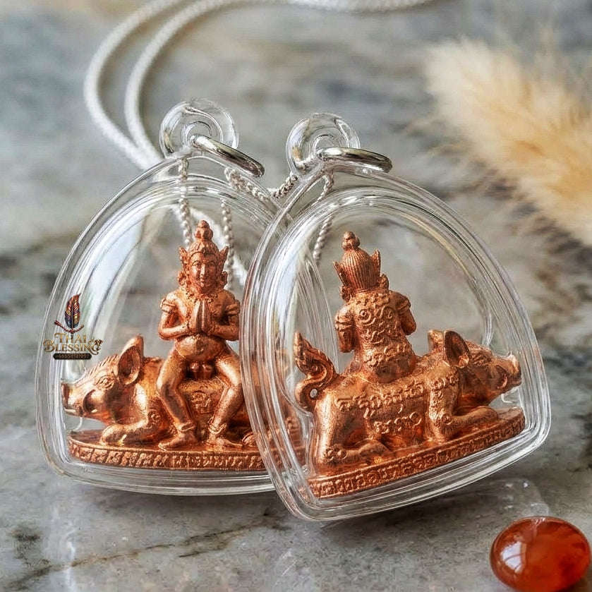 Authentic Thai Amulet "Mae Nang Phim Riding Wild Boar Copper Pendant" Consecrated by Phra Ajarn Prasan, Wat Chong Kling B.E. 2561 (2018) - Direct Nephew & Lineage Disciple of Luang Pu Up, Wat Thong Sai Thai Blessing Co By RURUECHA