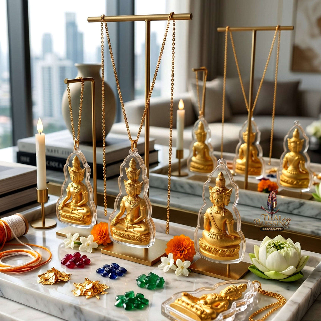 ✨🧘‍♂️💛 Authentic Thai Amulet Nine-Faced Sovereign Wealth Accumulator (3.7x1.7 cm) - Luang Pho Thongdam 2022 Gold-Plated Luxury Node