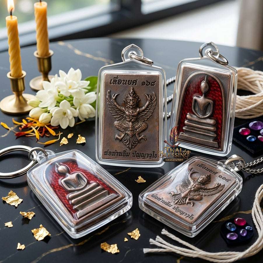 ✨ Authentic Thai Amulet Phra Somdej Backed by Garuda Red Enamel Nawa Metal - Sacred Blessed Talisman for Supreme Power, Wealth, and High Authority Thai Blessing Co By RURUECHA