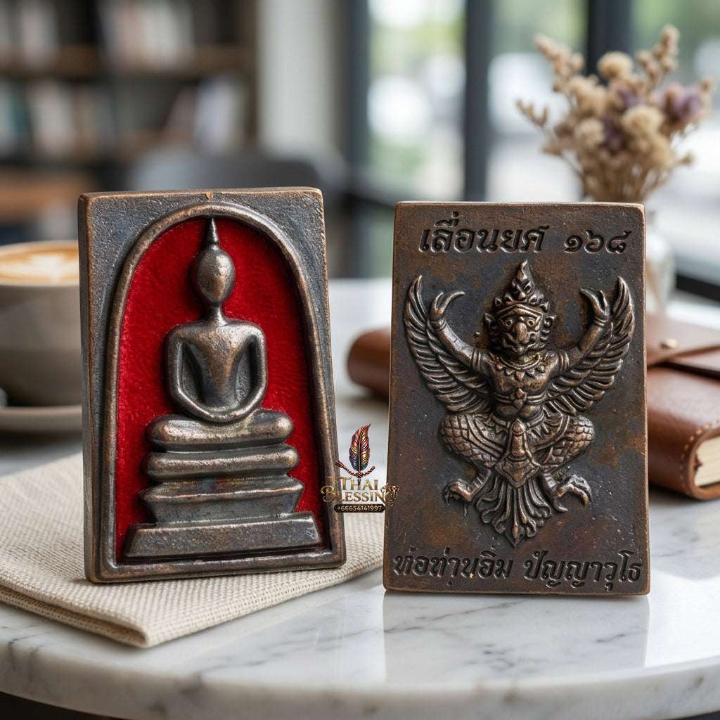 ✨ Authentic Thai Amulet Phra Somdej Backed by Garuda Red Enamel Nawa Metal - Sacred Blessed Talisman for Supreme Power, Wealth, and High Authority Thai Blessing Co By RURUECHA