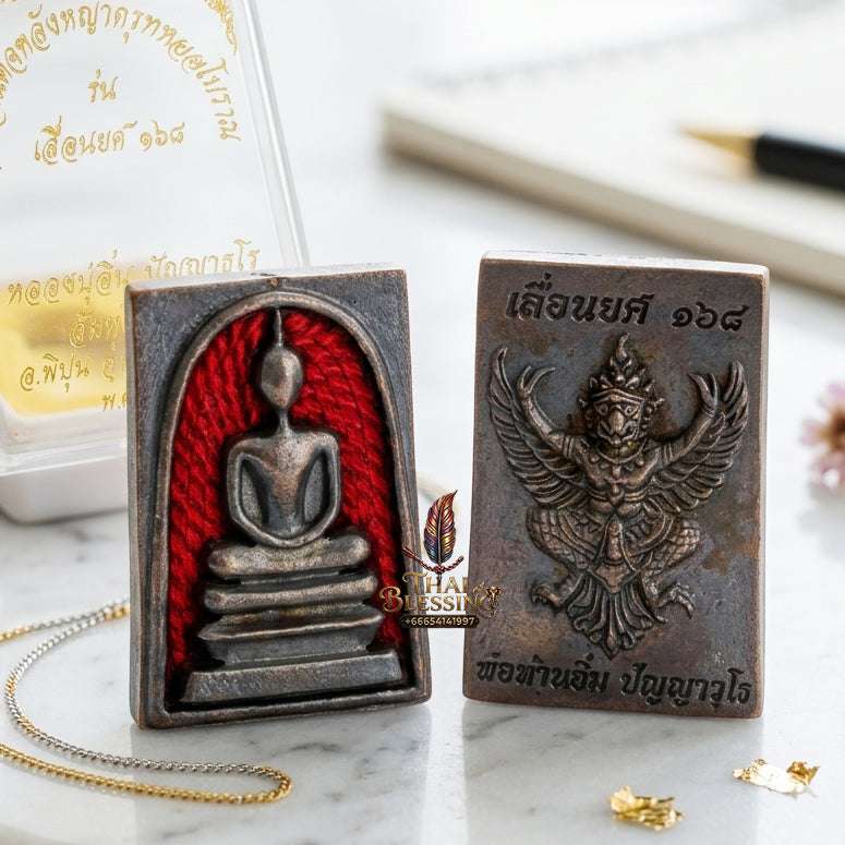 ✨ Authentic Thai Amulet Phra Somdej Backed by Garuda Red Enamel Nawa Metal - Sacred Blessed Talisman for Supreme Power, Wealth, and High Authority Thai Blessing Co By RURUECHA