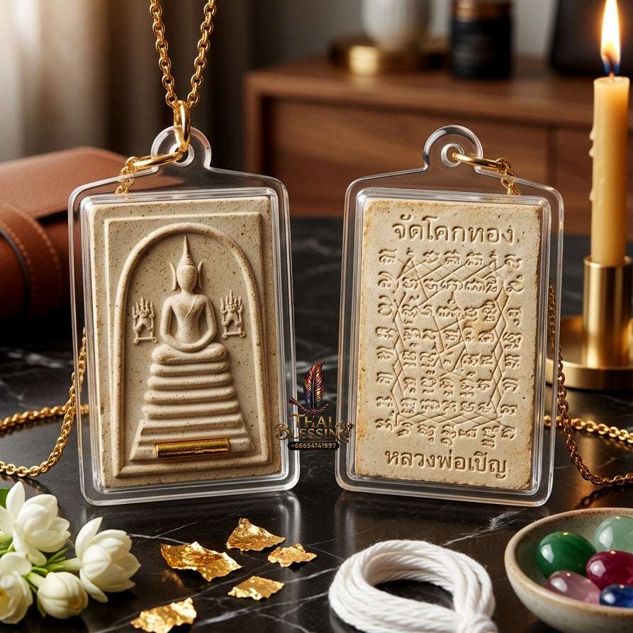 ✨ Authentic Thai Amulet Phra Somdej Khang Na Gold Takrut - Blessed Sacred Powder Talisman by Luang Phor Chern Wat Khok Thong 2536 for Extreme Wealth and Protection Thai Blessing Co By RURUECHA