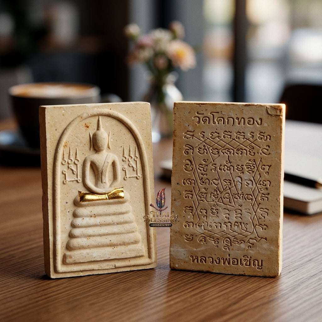 ✨ Authentic Thai Amulet Phra Somdej Khang Na Gold Takrut - Blessed Sacred Powder Talisman by Luang Phor Chern Wat Khok Thong 2536 for Extreme Wealth and Protection Thai Blessing Co By RURUECHA