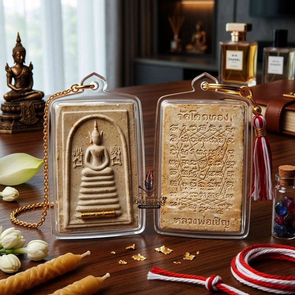 ✨ Authentic Thai Amulet Phra Somdej Khang Na Gold Takrut - Blessed Sacred Powder Talisman by Luang Phor Chern Wat Khok Thong 2536 for Extreme Wealth and Protection Thai Blessing Co By RURUECHA