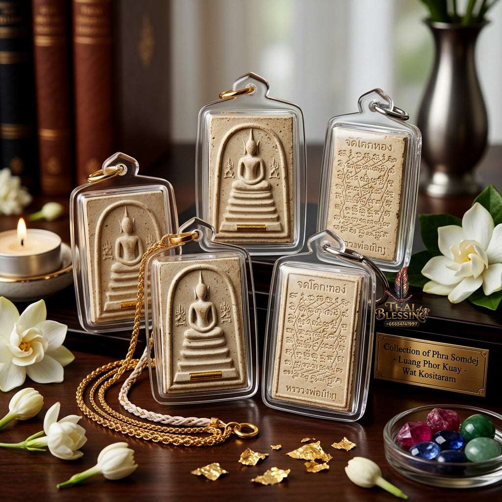 ✨ Authentic Thai Amulet Phra Somdej Khang Na Gold Takrut - Blessed Sacred Powder Talisman by Luang Phor Chern Wat Khok Thong 2536 for Extreme Wealth and Protection Thai Blessing Co By RURUECHA