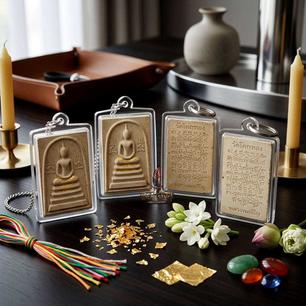 ✨ Authentic Thai Amulet Phra Somdej Khang Na Gold Takrut - Blessed Sacred Powder Talisman by Luang Phor Chern Wat Khok Thong 2536 for Extreme Wealth and Protection Thai Blessing Co By RURUECHA