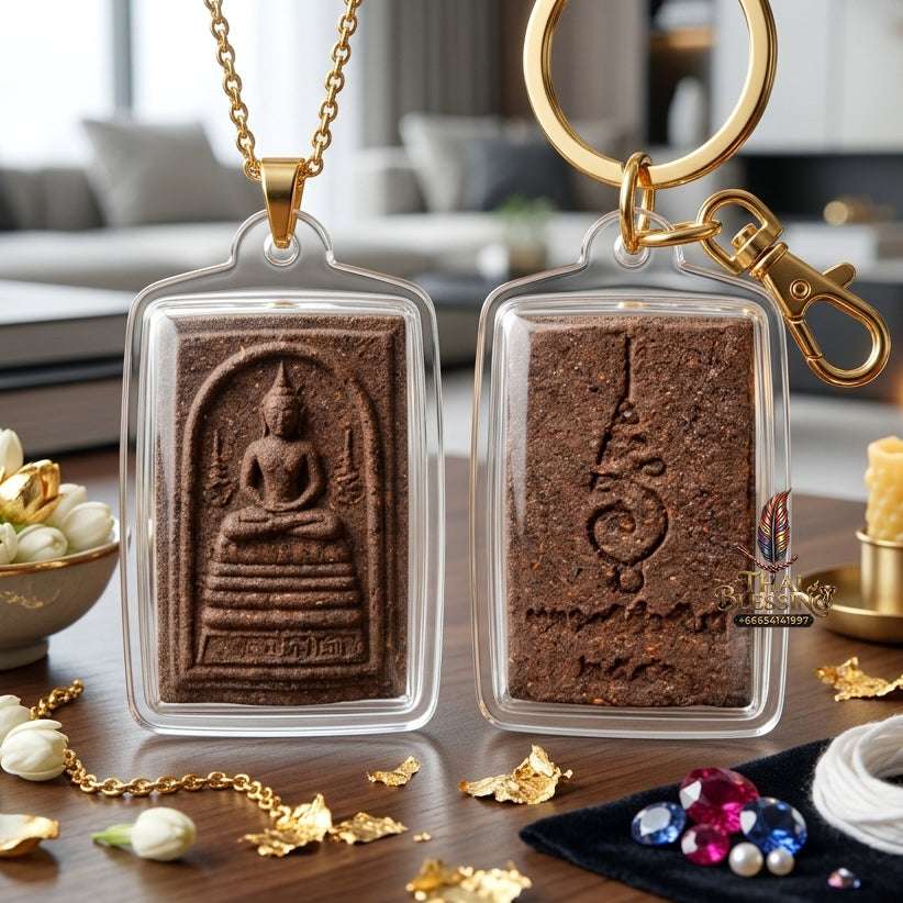 ✨ Authentic Thai Amulet Phra Somdej Khang U Sacred Chanmark - Blessed Powder Talisman by Luang Pu Khamphan Wat That Mahachai 2546 for Prosperity and Supreme Protection With waterproof case