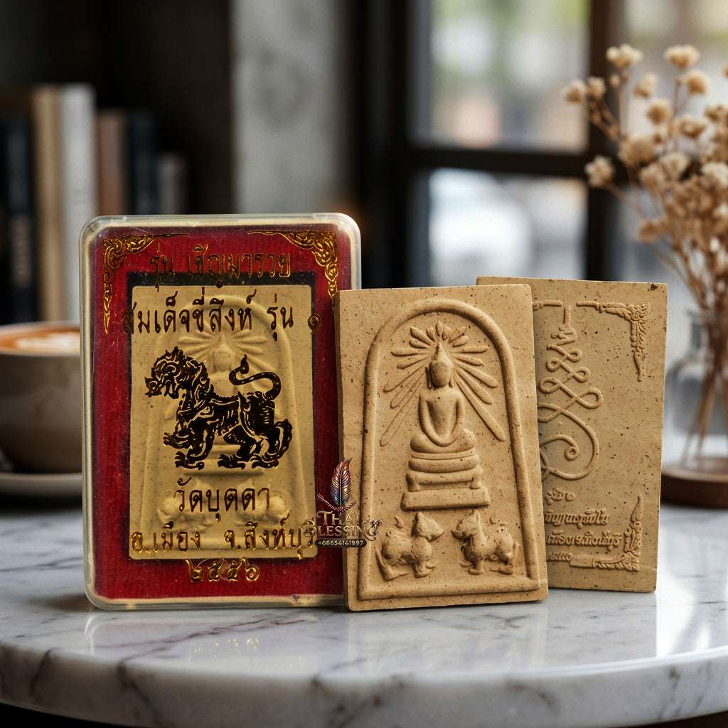 ✨ Authentic Thai Amulet Phra Somdej Khee Singh Nuea Phong Phutthakhun - Blessed Chern Ma Ruay Edition Talisman by Luang Pu Chern Wat Budda 2556 for Supreme Power and Rushing Wealth Thai Blessing Co By RURUECHA