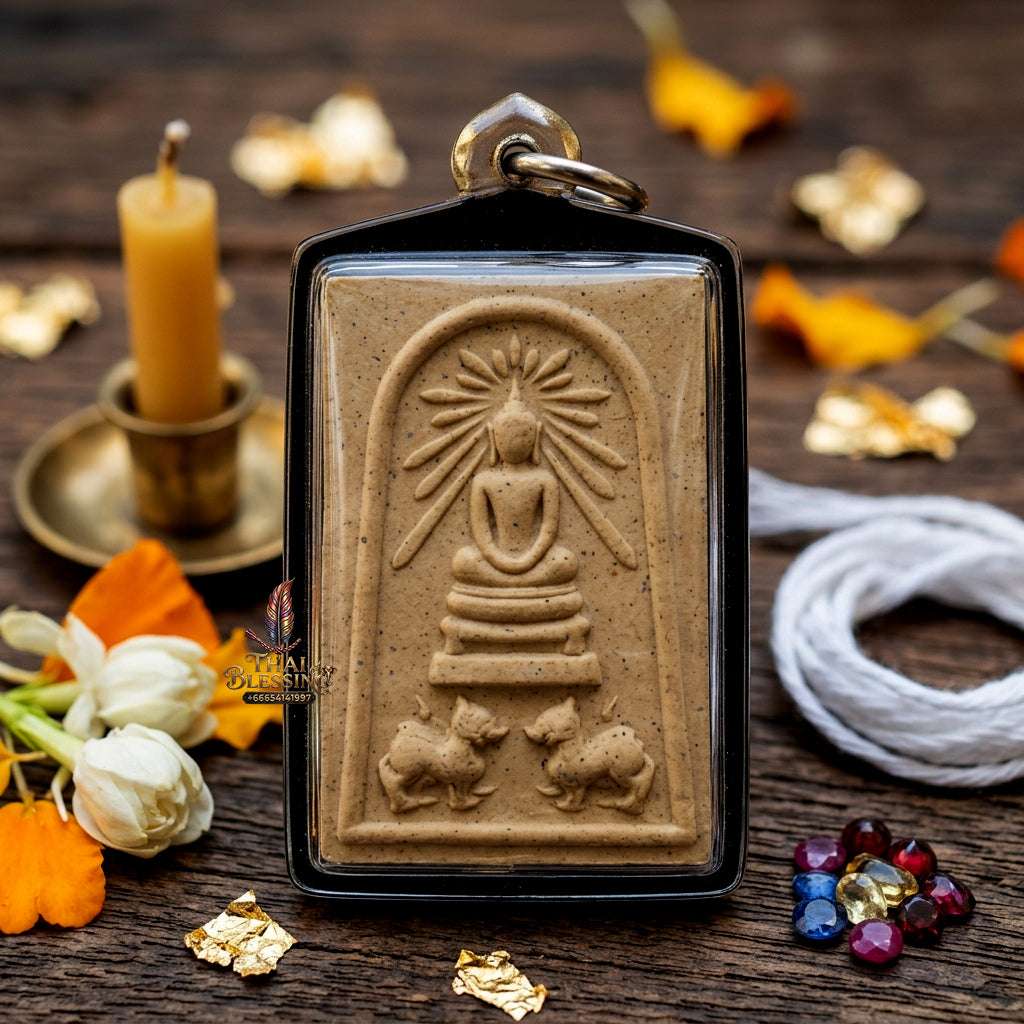 ✨ Authentic Thai Amulet Phra Somdej Khee Singh Nuea Phong Phutthakhun - Blessed Chern Ma Ruay Edition Talisman by Luang Pu Chern Wat Budda 2556 for Supreme Power and Rushing Wealth Thai Blessing Co By RURUECHA
