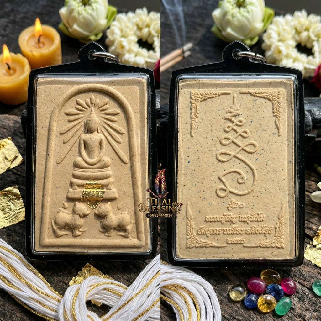 ✨ Authentic Thai Amulet Phra Somdej Khee Singh Nuea Phong Phutthakhun - Blessed Chern Ma Ruay Edition Talisman by Luang Pu Chern Wat Budda 2556 for Supreme Power and Rushing Wealth Thai Blessing Co By RURUECHA