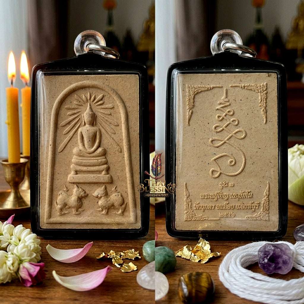✨ Authentic Thai Amulet Phra Somdej Khee Singh Nuea Phong Phutthakhun - Blessed Chern Ma Ruay Edition Talisman by Luang Pu Chern Wat Budda 2556 for Supreme Power and Rushing Wealth Thai Blessing Co By RURUECHA