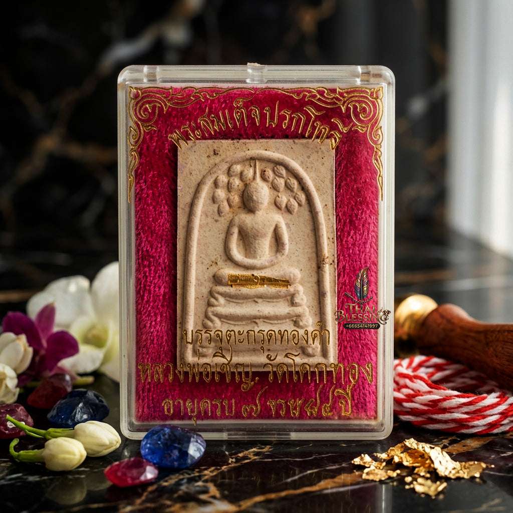 ✨ Authentic Thai Amulet Phra Somdej Prok Pho Gold Takrut - Blessed Sacred Powder Talisman by Luang Phor Chern Wat Khok Thong 2536 for Extreme Wealth and Protection Thai Blessing Co By RURUECHA
