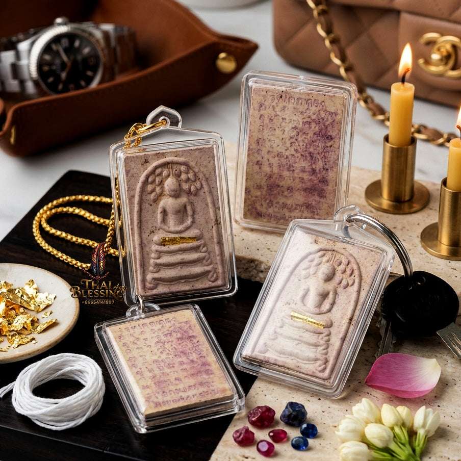 ✨ Authentic Thai Amulet Phra Somdej Prok Pho Gold Takrut - Blessed Sacred Powder Talisman by Luang Phor Chern Wat Khok Thong 2536 for Extreme Wealth and Protection Thai Blessing Co By RURUECHA
