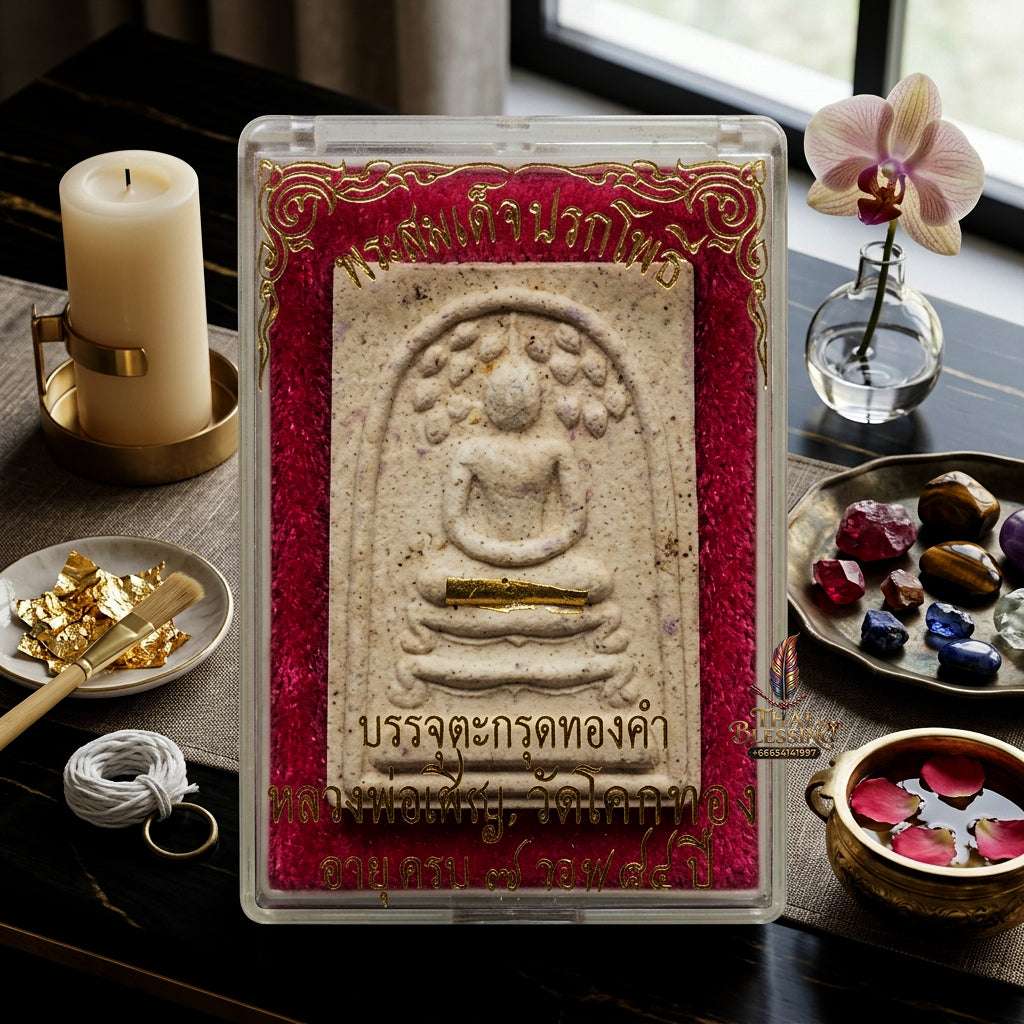 ✨ Authentic Thai Amulet Phra Somdej Prok Pho Gold Takrut - Blessed Sacred Powder Talisman by Luang Phor Chern Wat Khok Thong 2536 for Extreme Wealth and Protection Thai Blessing Co By RURUECHA