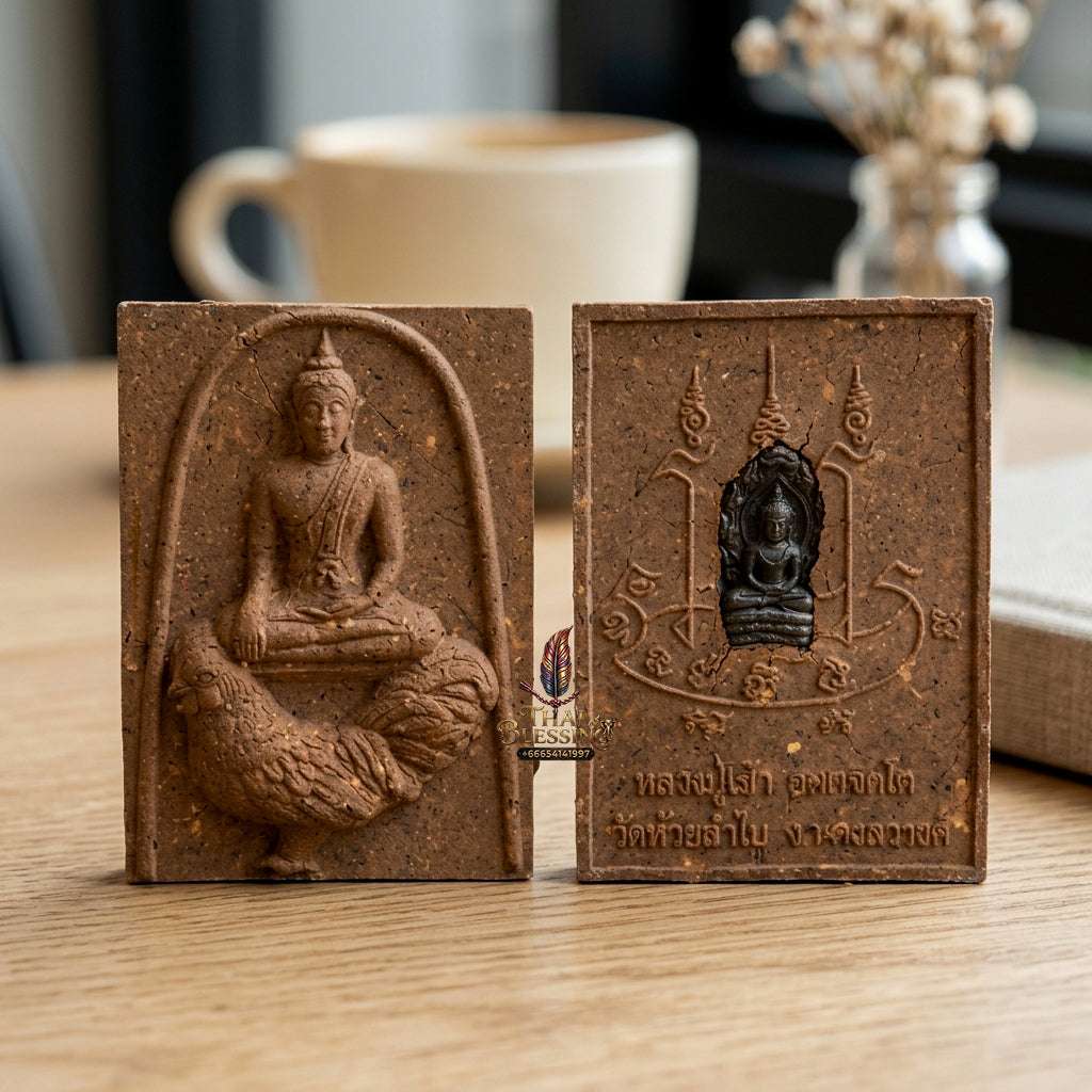 ✨ Authentic Thai Amulet Phra Somdej Ride Rooster - Blessed Sacred Powder Talisman with Nakprok Nawa for Abundance and Protection