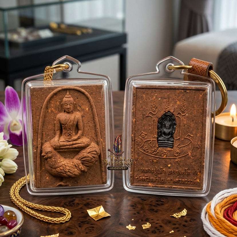 ✨ Authentic Thai Amulet Phra Somdej Ride Rooster - Blessed Sacred Powder Talisman with Nakprok Nawa for Abundance and Protection Thai Blessing Co By RURUECHA