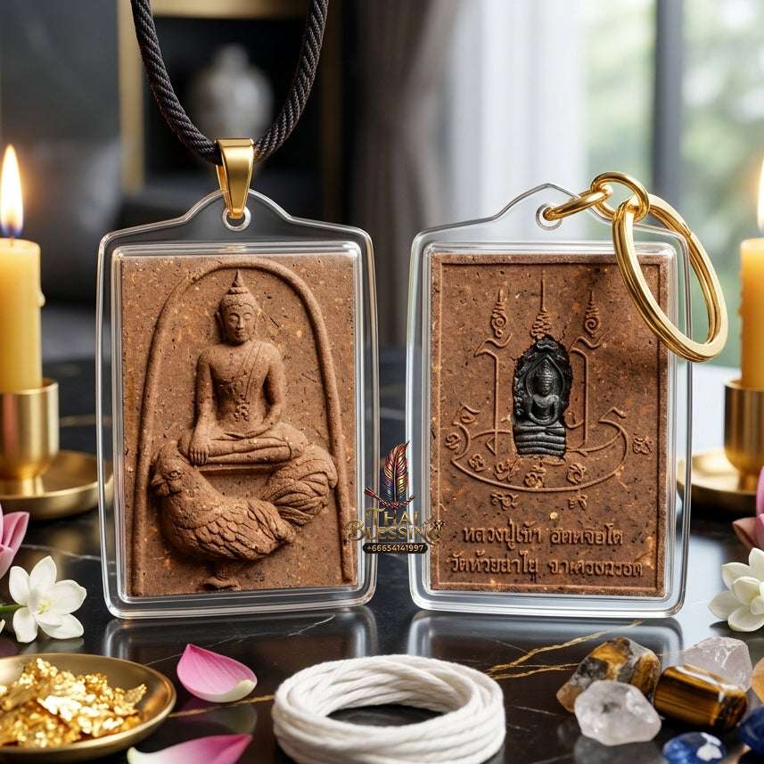 ✨ Authentic Thai Amulet Phra Somdej Ride Rooster - Blessed Sacred Powder Talisman with Nakprok Nawa for Abundance and Protection Thai Blessing Co By RURUECHA
