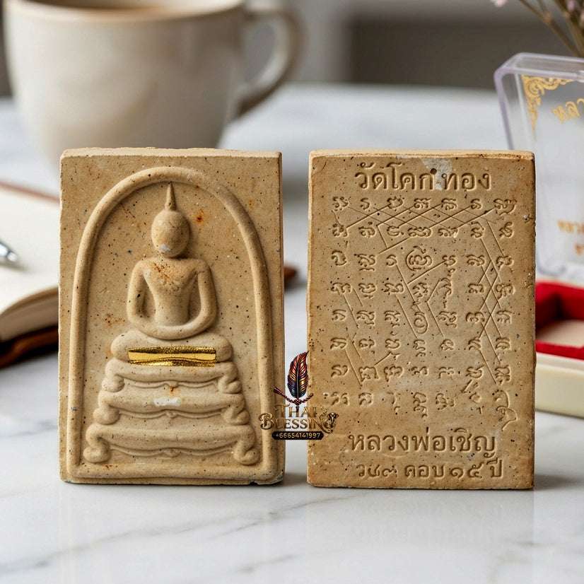 ✨ Authentic Thai Amulet Phra Somdej Than Singh Gold Takrut - Blessed Sacred Powder Talisman by Luang Phor Chern Wat Khok Thong 2536 for Extreme Wealth and Protection
