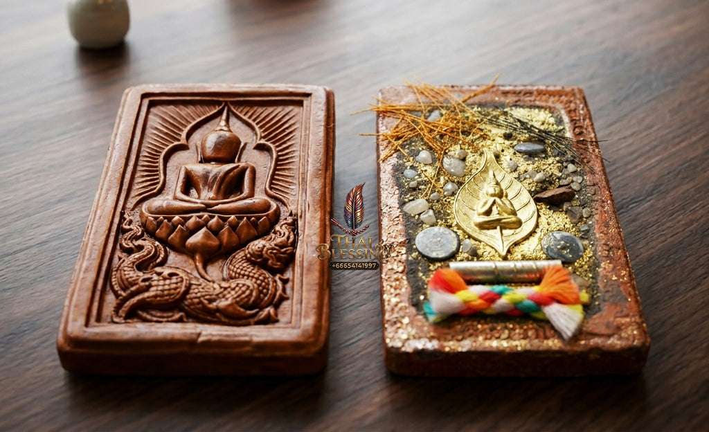 ✨ Authentic Thai Amulet Phra Somdej Whak Marn Kaisorn Naga Baked Clay - Blessed Statue with Phra Pidta Reverse for Ultimate Wealth and Barrier Protection Thai Blessing Co By RURUECHA