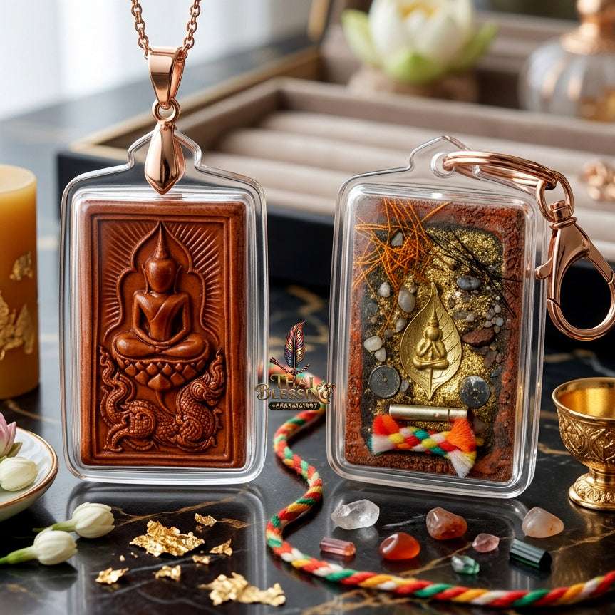 ✨ Authentic Thai Amulet Phra Somdej Whak Marn Kaisorn Naga Baked Clay - Blessed Statue with Phra Pidta Reverse for Ultimate Wealth and Barrier Protection Thai Blessing Co By RURUECHA