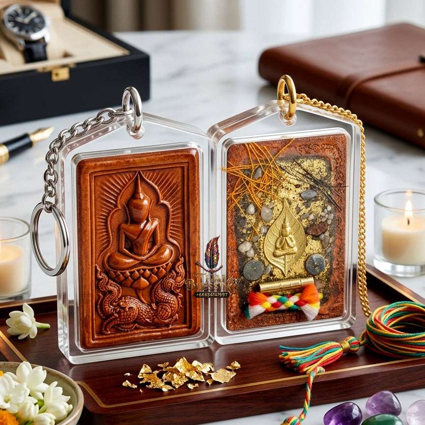 ✨ Authentic Thai Amulet Phra Somdej Whak Marn Kaisorn Naga Baked Clay - Blessed Statue with Phra Pidta Reverse for Ultimate Wealth and Barrier Protection Thai Blessing Co By RURUECHA