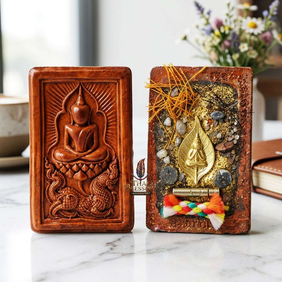 ✨ Authentic Thai Amulet Phra Somdej Whak Marn Kaisorn Naga Baked Clay - Blessed Statue with Phra Pidta Reverse for Ultimate Wealth and Barrier Protection Thai Blessing Co By RURUECHA