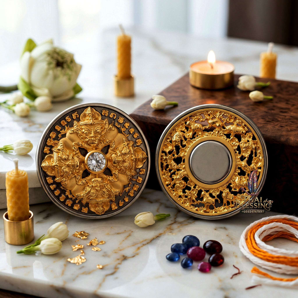 ✨👑🌑 Authentic Thai Amulet Rahu Phichai Sombat Stealth Node - Achan Ransiri Black & Gold Samrit Medal, 2019 Capital Guard