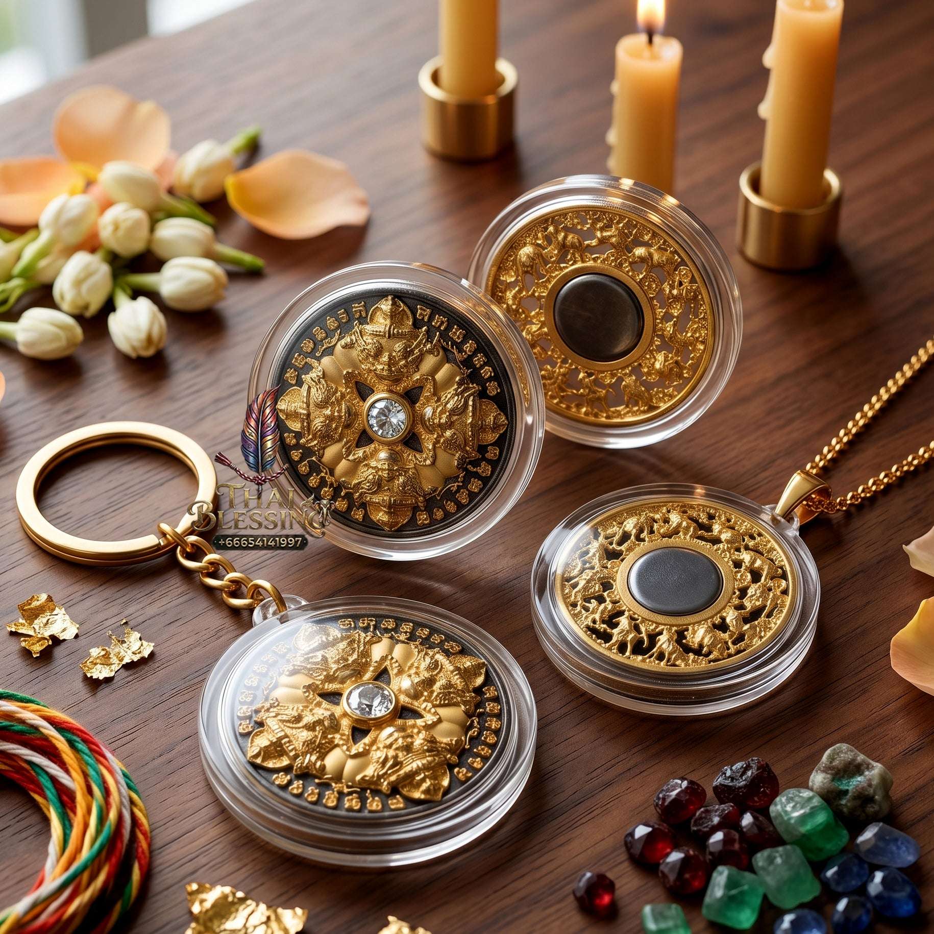 ✨👑🌑 Authentic Thai Amulet Rahu Phichai Sombat Stealth Node - Achan Ransiri Black & Gold Samrit Medal, 2019 Capital Guard Includes waterproof case.