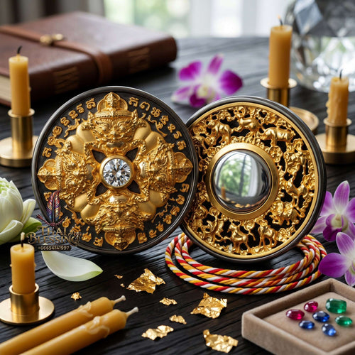 ✨👑🌑 Authentic Thai Amulet Rahu Phichai Sombat Stealth Node - Achan Ransiri Black & Gold Samrit Medal, 2019 Capital Guard Standard model