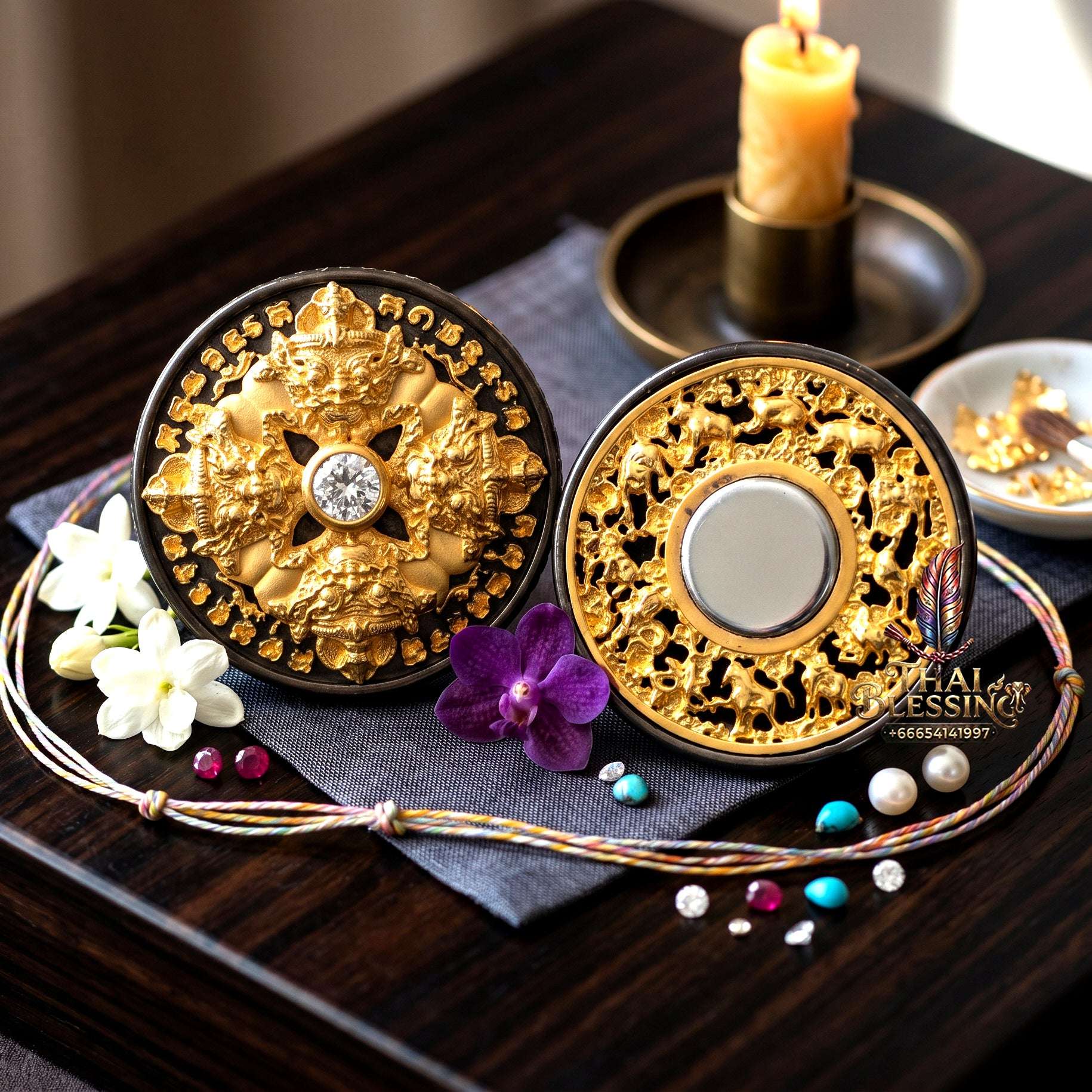 ✨👑🌑 Authentic Thai Amulet Rahu Phichai Sombat Stealth Node - Achan Ransiri Black & Gold Samrit Medal, 2019 Capital Guard
