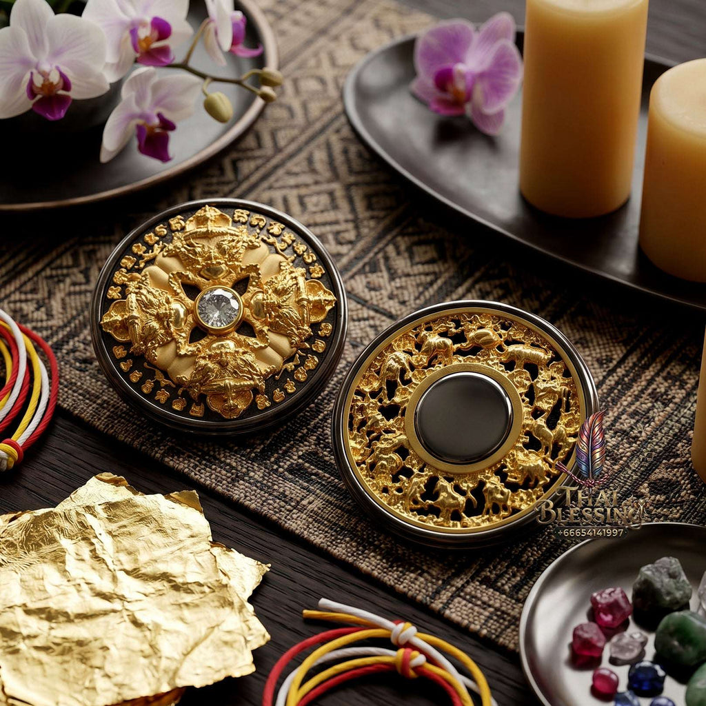 ✨👑🌑 Authentic Thai Amulet Rahu Phichai Sombat Stealth Node - Achan Ransiri Black & Gold Samrit Medal, 2019 Capital Guard