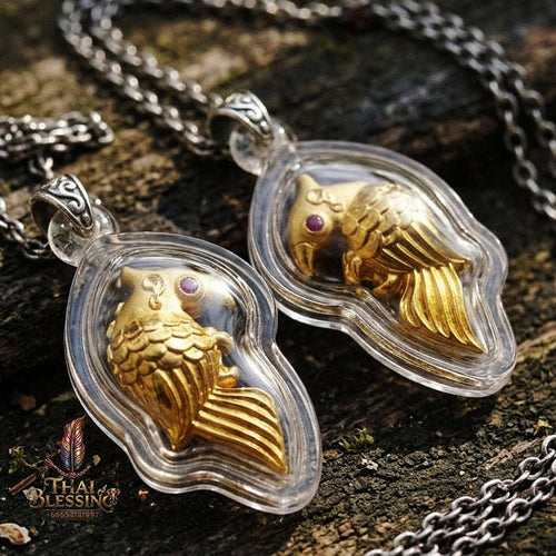 Authentic Thai Amulet "Salika Maha Long Sacred Gold-Plated Bronze Celestial Bird Pendant" Hypnotic Speech Charm, Sales Success & High Metta Attraction Thai Blessing Co By RURUECHA