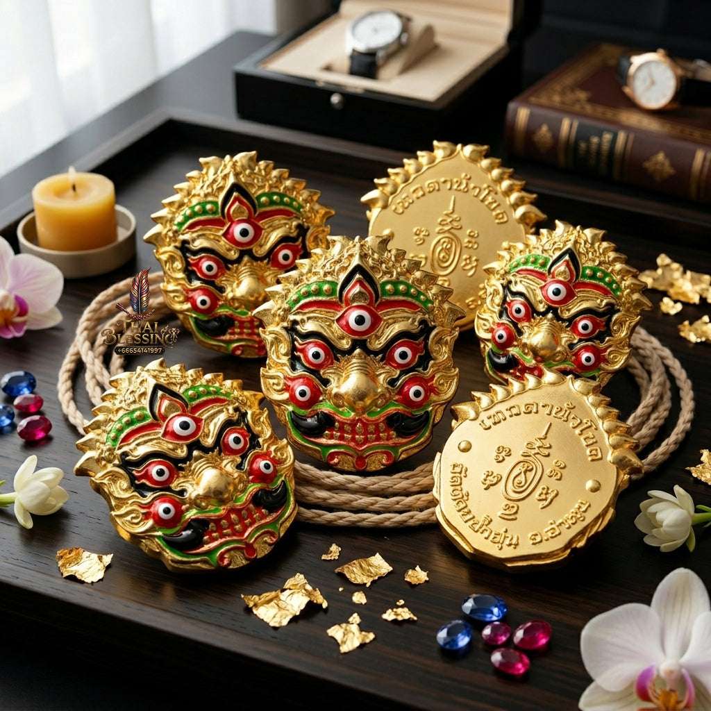 ✨ Authentic Thai Amulet Si Hu Ha Ta Rich & Prosperous Mask Pendant – Sacred Bronze Phra Indra Manifestation Talisman for Wealth Attraction & Protection by Kruba Boonyang Wat Huay Nam Un Thai Blessing Co By RURUECHA