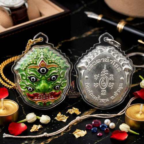 ✨ Authentic Thai Amulet Si Hu Ha Ta Rich & Prosperous Mask Pendant – Sacred Bronze Phra Indra Manifestation Talisman for Wealth Attraction & Protection by Kruba Boonyang Wat Huay Nam Un Thai Blessing Co By RURUECHA