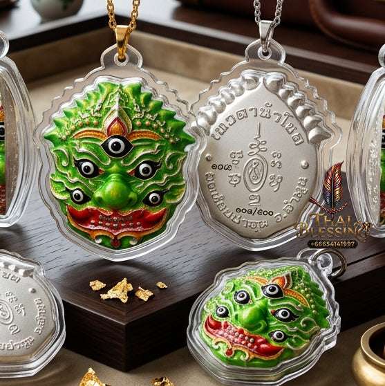 ✨ Authentic Thai Amulet Si Hu Ha Ta Rich & Prosperous Mask Pendant – Sacred Bronze Phra Indra Manifestation Talisman for Wealth Attraction & Protection by Kruba Boonyang Wat Huay Nam Un Thai Blessing Co By RURUECHA