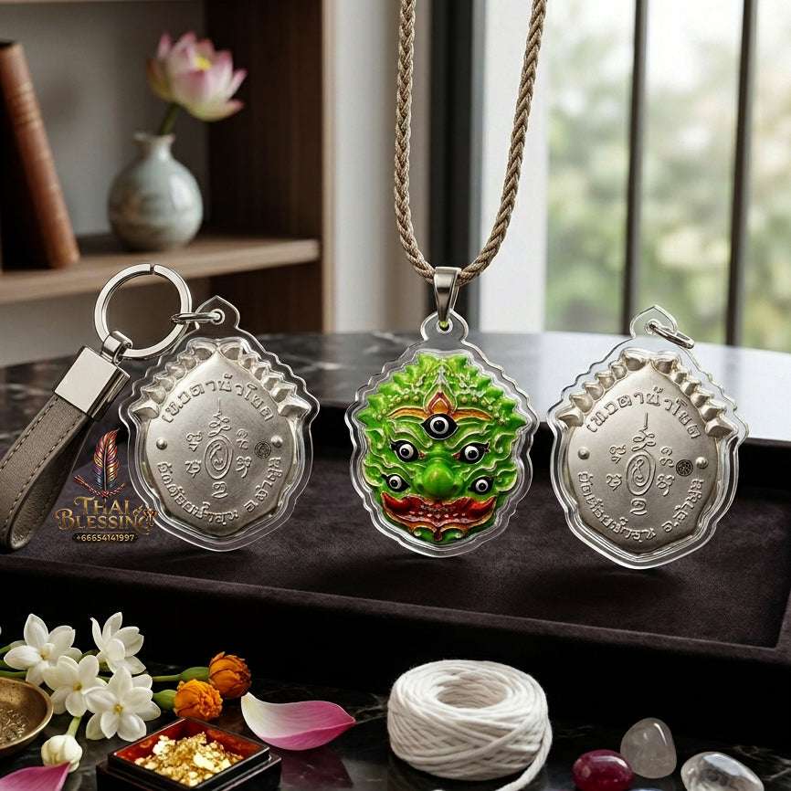 ✨ Authentic Thai Amulet Si Hu Ha Ta Rich & Prosperous Mask Pendant – Sacred Bronze Phra Indra Manifestation Talisman for Wealth Attraction & Protection by Kruba Boonyang Wat Huay Nam Un Thai Blessing Co By RURUECHA