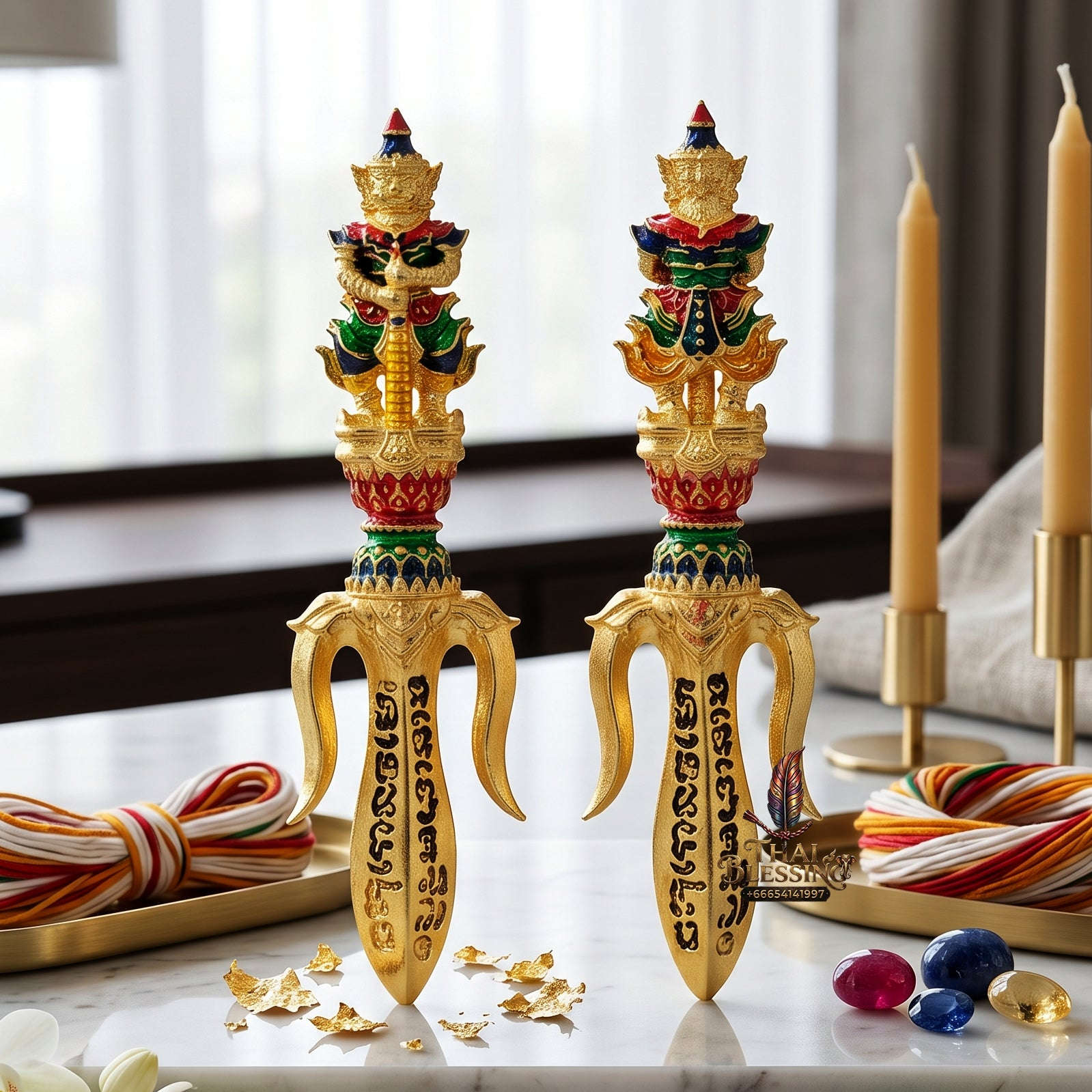✨🔱👑 Authentic Thai Amulet Tri-Scepter Node - Sovereign Authority Talisman (3.0x0.8 cm), Luang Phor Phet 2024 Gold-Enamel Asset Shield