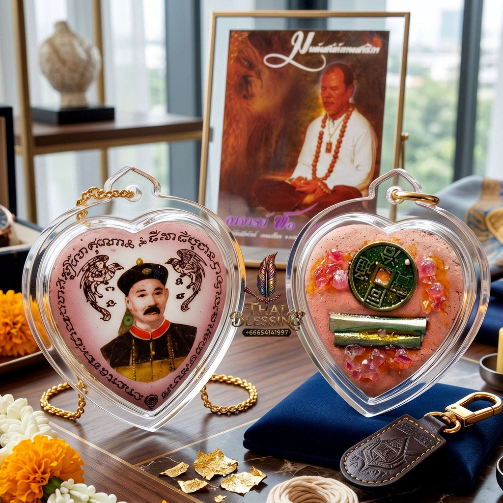 ✨🎲💖 Authentic Thai Amulet Yi Ko Hong Locket - Heart-Geometric Speculative Node (2.6x2.5 cm), Master Chor Magnetic Affinity Engine