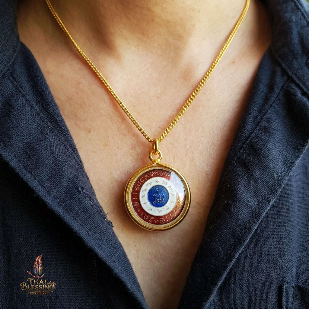Authentic Thai Astrological Amulet "Rian Nun Duang Maha Chok Rap Sap BE 2562" - Supreme Destiny Elevation, Thai Flag Enamel Alpaca, Zodiac Fortune & Wealth Magnet