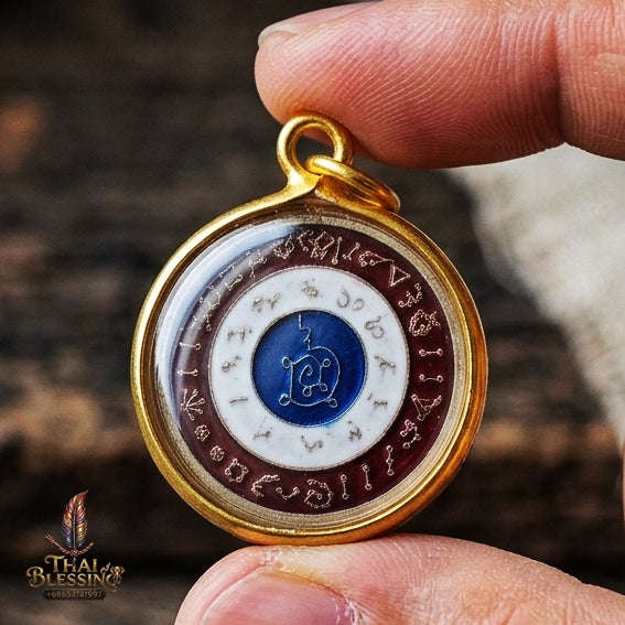 Authentic Thai Astrological Amulet "Rian Nun Duang Maha Chok Rap Sap BE 2562" - Supreme Destiny Elevation, Thai Flag Enamel Alpaca, Zodiac Fortune & Wealth Magnet