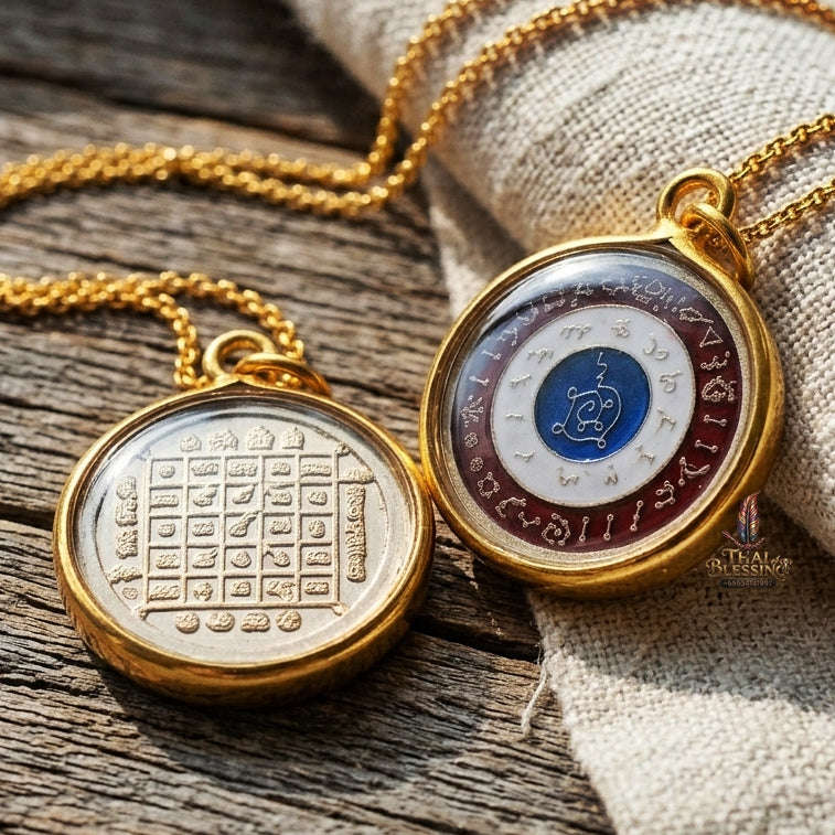 Authentic Thai Astrological Amulet "Rian Nun Duang Maha Chok Rap Sap BE 2562" - Supreme Destiny Elevation, Thai Flag Enamel Alpaca, Zodiac Fortune & Wealth Magnet