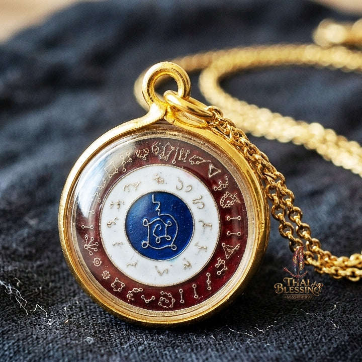 Authentic Thai Astrological Amulet "Rian Nun Duang Maha Chok Rap Sap BE 2562" - Supreme Destiny Elevation, Thai Flag Enamel Alpaca, Zodiac Fortune & Wealth Magnet