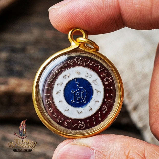 Authentic Thai Astrological Amulet "Rian Nun Duang Maha Chok Rap Sap BE 2562" - Supreme Destiny Elevation, Thai Flag Enamel Alpaca, Zodiac Fortune & Wealth Magnet