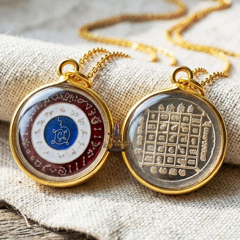 Authentic Thai Astrological Amulet "Rian Nun Duang Maha Chok Rap Sap BE 2562" - Supreme Destiny Elevation, Thai Flag Enamel Alpaca, Zodiac Fortune & Wealth Magnet