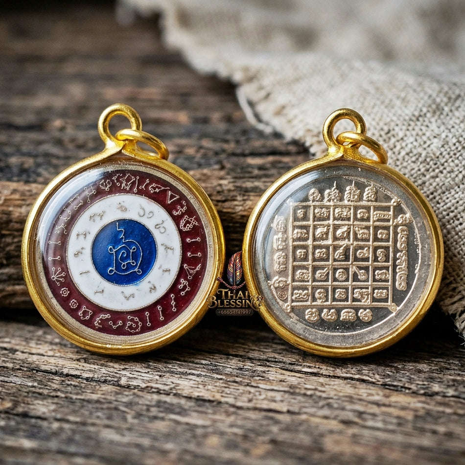 Authentic Thai Astrological Amulet "Rian Nun Duang Maha Chok Rap Sap BE 2562" - Supreme Destiny Elevation, Thai Flag Enamel Alpaca, Zodiac Fortune & Wealth Magnet