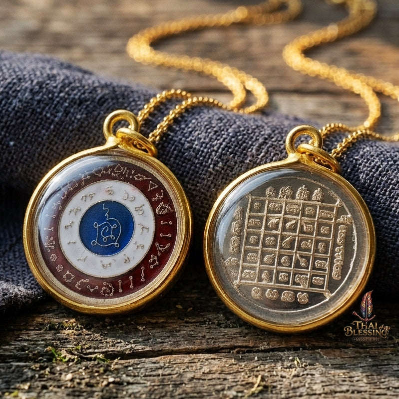 Authentic Thai Astrological Amulet "Rian Nun Duang Maha Chok Rap Sap BE 2562" - Supreme Destiny Elevation, Thai Flag Enamel Alpaca, Zodiac Fortune & Wealth Magnet