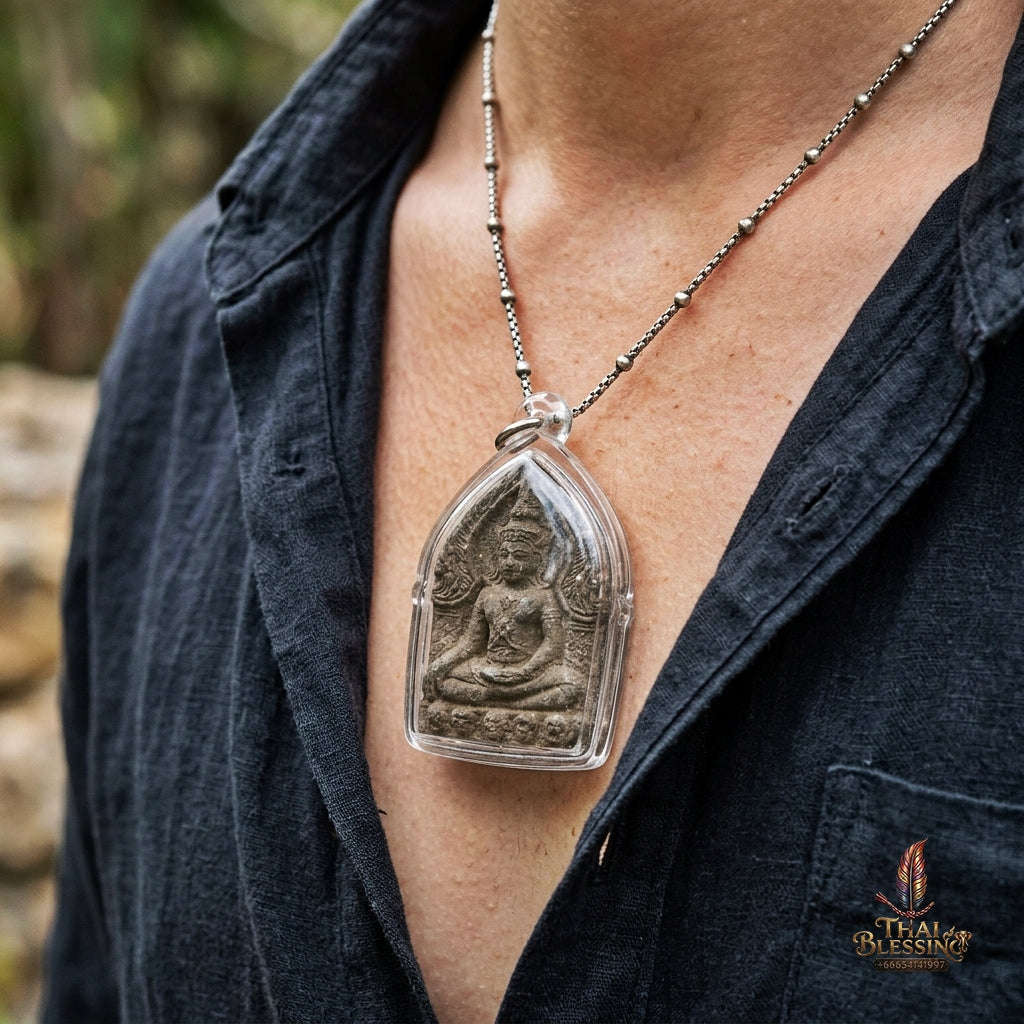 Authentic Thai Charm Amulet "Khun Phaen Khot Saneh BE 2554" - Black Herbal Powder & Yellow Embracing Lovers Yantra Card Thai Blessing Co By RURUECHA