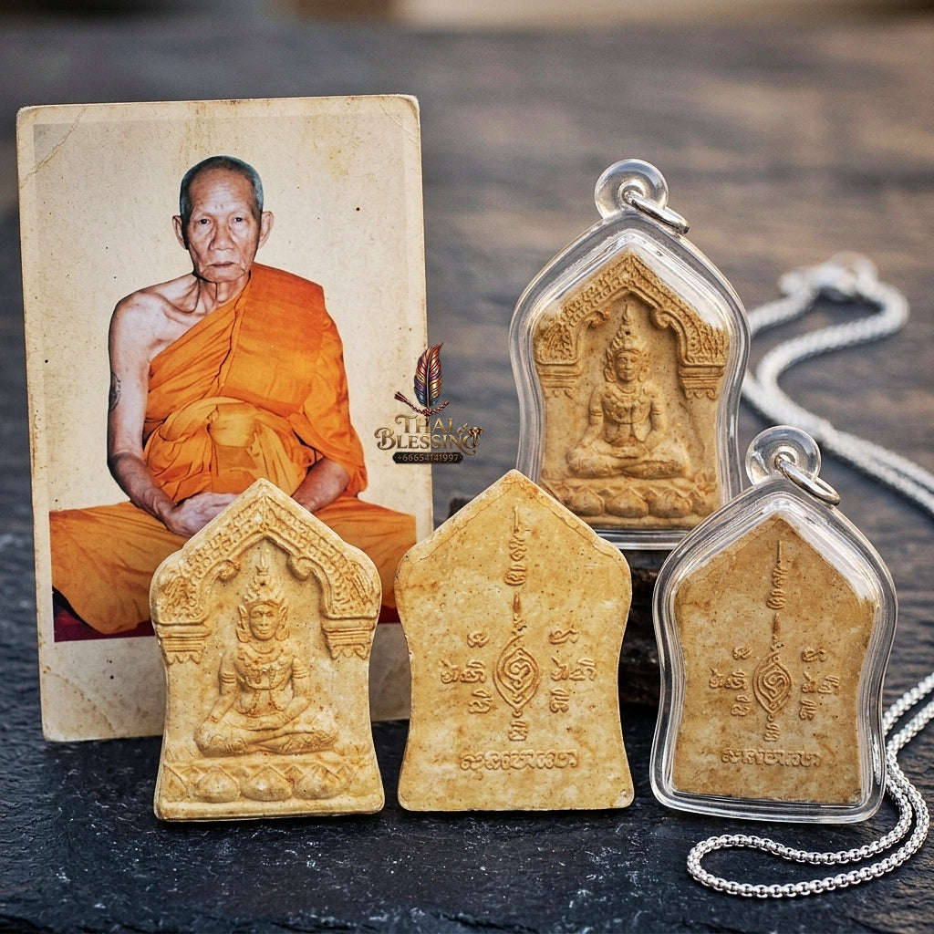 Authentic Thai Charm Amulet "Khun Phaen Nuea Hom BE 2544" - Sacred First-Bloom Rose & Buddhakhun Powder Charm Talisman Thai Blessing Co By RURUECHA