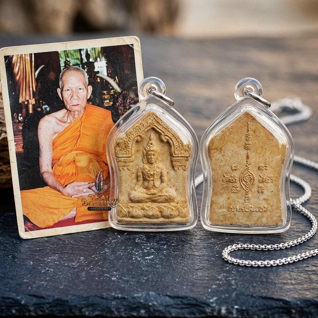 Authentic Thai Charm Amulet "Khun Phaen Nuea Hom BE 2544" - Sacred First-Bloom Rose & Buddhakhun Powder Charm Talisman Thai Blessing Co By RURUECHA