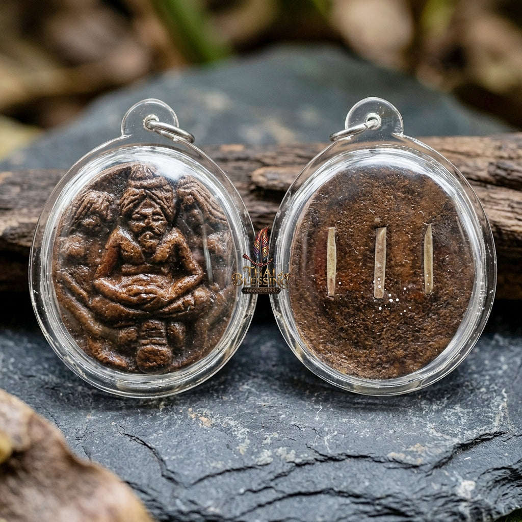 Authentic Thai Charm Amulet "Lersi Khobut Maha Saneh" - Sacred Herbal Charm Powder with 3 Embedded Takrut Scrolls Thai Blessing Co By RURUECHA
